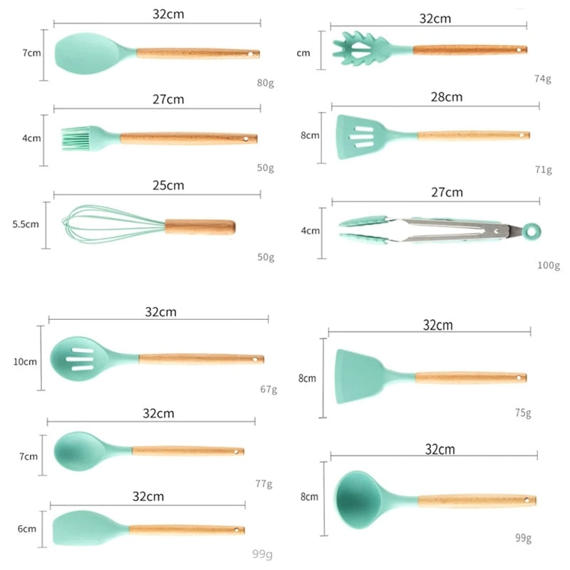 Kit de Utensílios Cozinha em Silicone - 12pcs