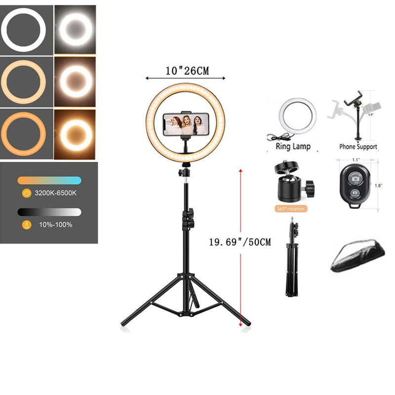 Iluminador Ring Ligth Anel Luz 26cm Make Fotos Com Tripé  Kit Completo